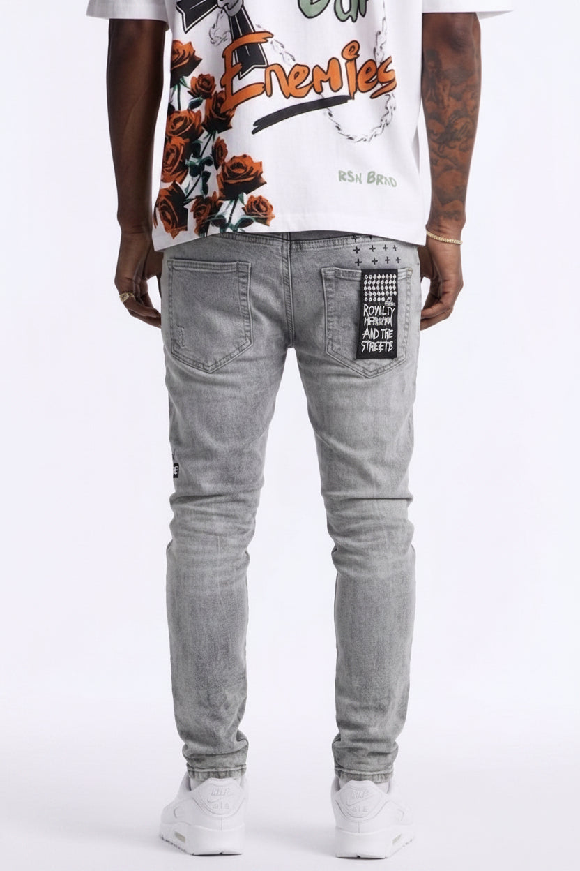 Men’s Grey Ksubi Slim Fit Distressed Jeans