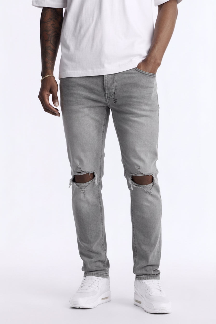 Men’s Grey Ksubi Slim Fit Distressed Jeans